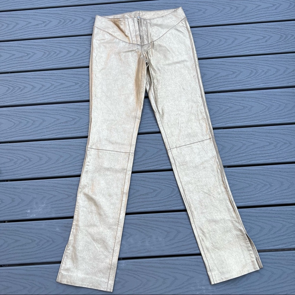 VINTAGE LEATHER Gold Leather Pants Women’s Size Medium Good Pre-Owned Condition